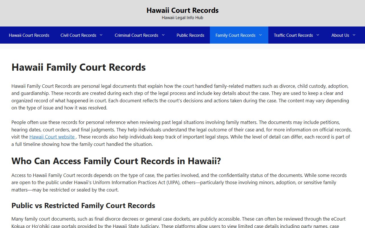 Kaneohe First Circuit Family Court access for divorce decree records search and copies