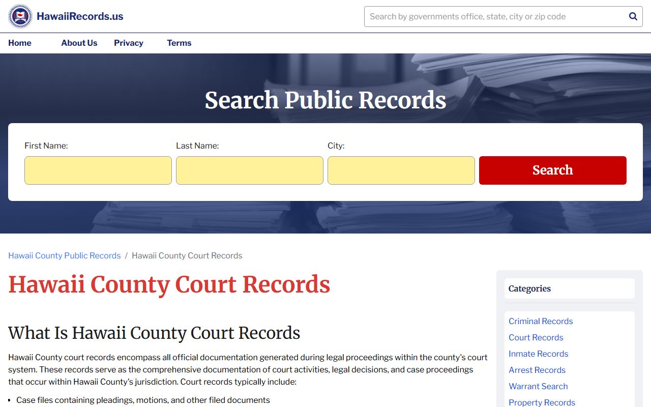 Hawaii County court records online search for divorce decree filings in the Third Circuit