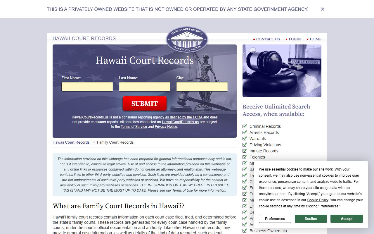 Hawaii County Third Circuit Family Court handling divorce decree filings