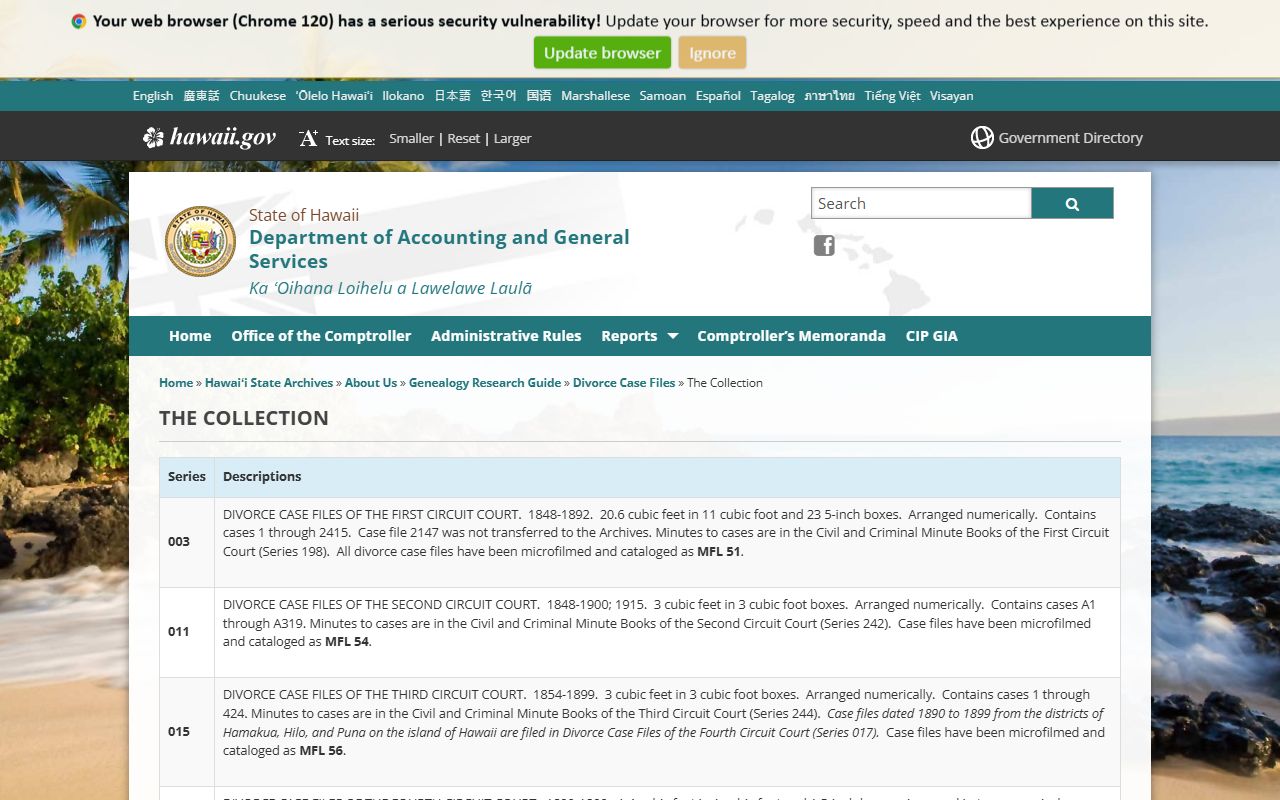 Hawaii State Archives Third Circuit historical divorce decree case files from 1854 to 1899