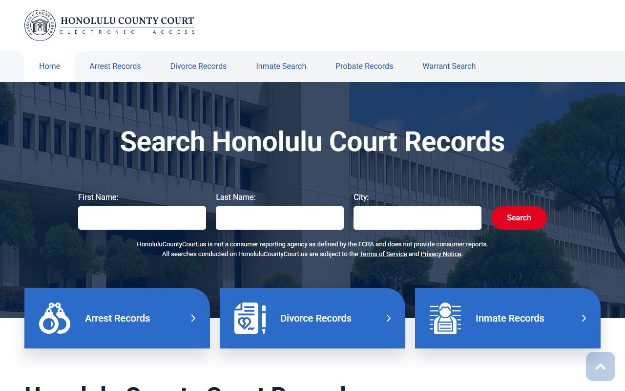 Honolulu County court records online access for divorce decree documents