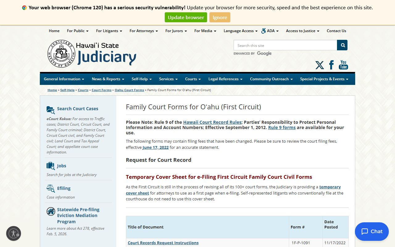 Oahu First Circuit Family Court divorce decree forms and self-help packets