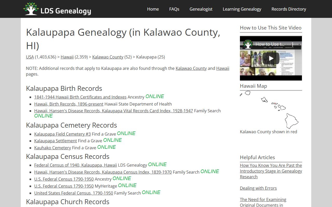 Kalaupapa genealogy and historical divorce decree records for Kalawao County research