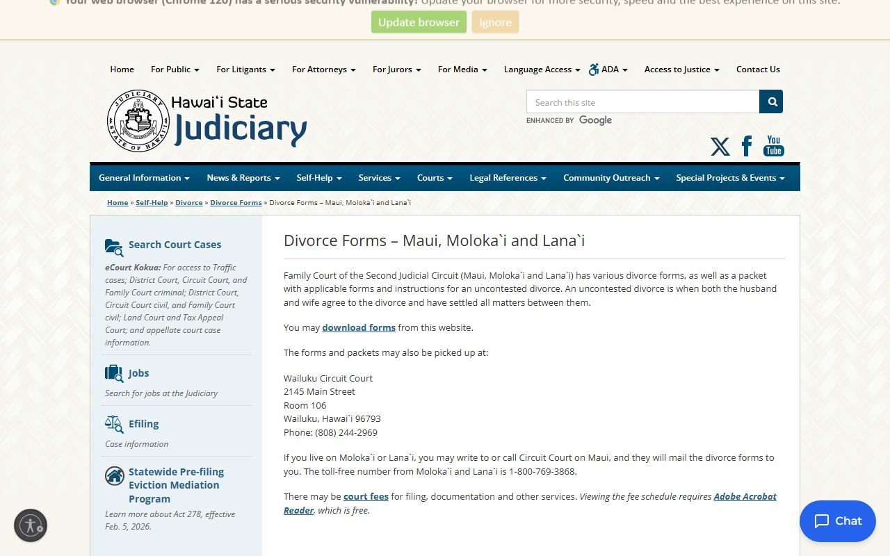 Divorce decree forms for Maui including Kahului residents through Second Circuit